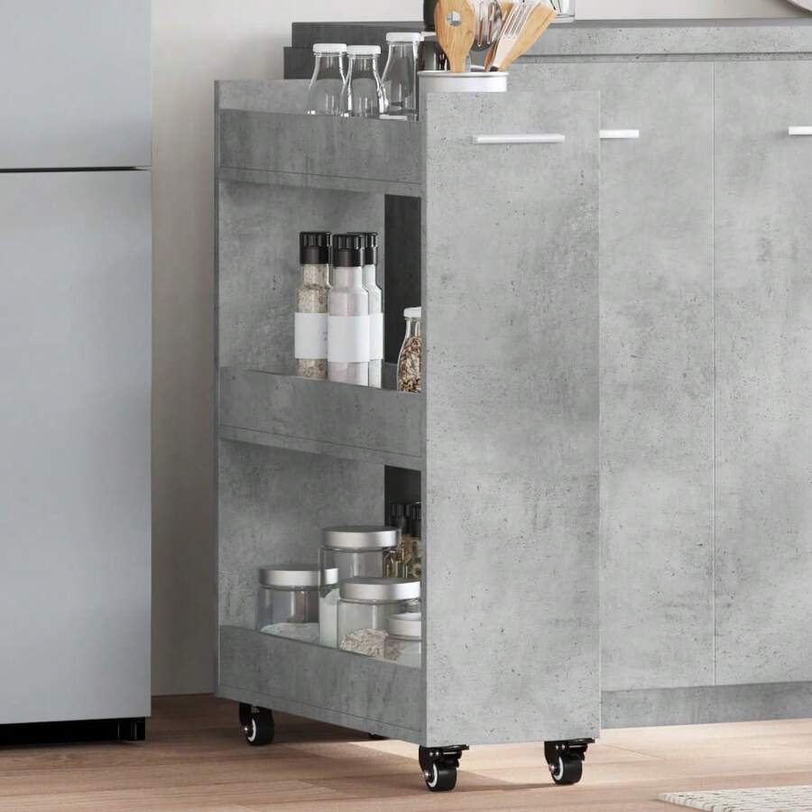 Armoire vidaXL avec roues grises en béton 60x22x79 cm en bois d'ingénierie - Gris - Voir 1