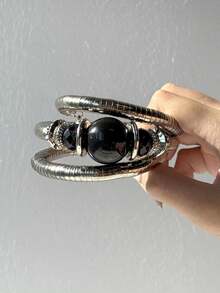 Vintage Burgundy, Black, Brown Striped Resin Bangle, Asymmetrical Geometric Starfish & Cross Wooden Bangle, Dystopian Punk Chic Jewelry, Charming & Elegant Accessories For Women, Suitable For Vacation & Music Festivals - Multicolor - View 9
