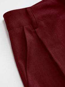 Vela Rue Minimalist Design Jumpsuit With Hook & Zipper Closure, Thin Solid Color Wideleg Trousers, Wine Red, Zipper & Hook Closure, Flattering Wideleg, Fashionable For All Seasons