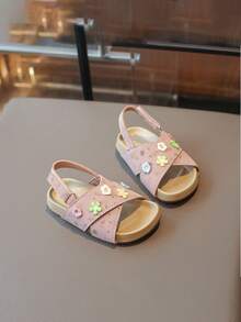 A Pair Of The Latest Summer Children's Purple Flower-Stitched Flat Sandals - A Comfortable Style That Can Be Easily Matched With Various Children's Outfits - Dusty Purple - View 4