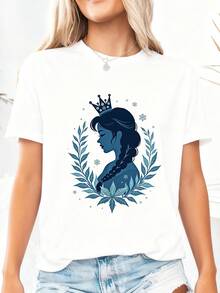 Frozen  Inspired Pure Cotton Short Sleeve T-Shirt, Winter Snowflake Design For Women (2) - 白色1 - 查看 1