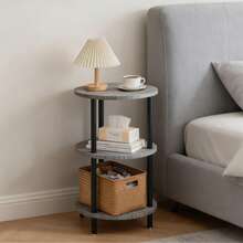 Mesita Auxiliar Redonda Mini, Mesita de Madera de 3 niveles , Ideal como Mesa de Centro, Mesita Lateral de Sofá y Mesita de Noche, 33.5X33.5cm Estantería Mesa De Centro Mesa Auxiliar Redonda Mesa Lateral - Gris - Ver 3