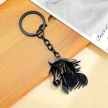 1pc New Stylish Hollow Horse Head Key Chain, Stainless Steel Keyring, Creative Personalized Accessory - Multicolor - View 3