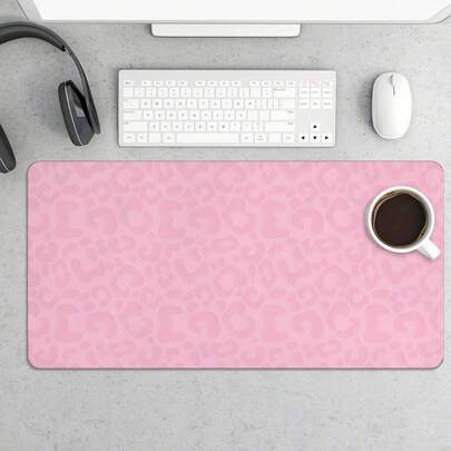 All Pink Leopard Print Mouse Pad 15.75x31.5in, XL Anime Gaming Desk Mat & Keyboard Laptop Mat, Non-Slip Rubber Base, Big Extended Desk Protector For Home Office