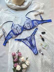 Women's Sexy Lingerie: Bras, Lace, Plunge Bras, Panties, Thongs, Semi-Sheer - Blue - View 5
