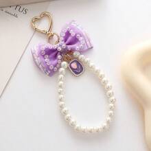 Beaded Butterfly Decor Keychain - Bow Pearl Pendant - View 3