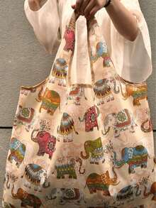 Ce sac totem pliable avec un motif d'éléphant est indispensable pour l'automne et l'hiver. Élégant et portable, il convient pour le shopping, les voyages, l'école et diverses autres occasions. Son design simple et à la mode, dans une couleur unie, est parfait pour ranger les fournitures scolaires. Ce sac de courses pliable est polyvalent. - Multicolore - Voir 2