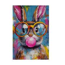 1pc Cute Rabbit Wearing Glasses Canvas Art Print - Vibrant Easter Wall Decor, Frameless Home Room Decoration, Ideal Holiday Gift, Rabbit Accessory - Multicolor - View 10