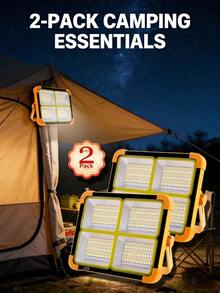 2PCS Rechargeable LED Work Light, 5 Modes, Solar Rechargeable Portable Floodlight, Suitable For Camping, Hiking, Fishing, Auto Repair - 2 Packs - View 2