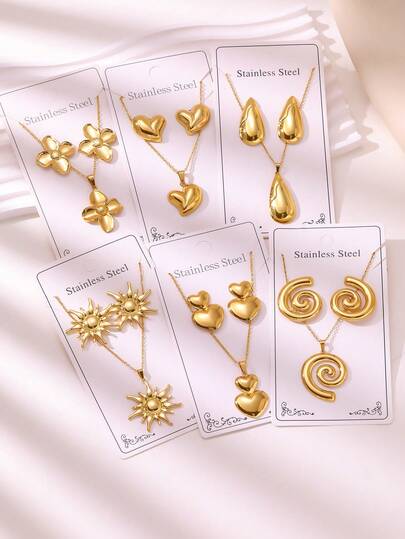 VJS 1 Set de Aretes y Collar de Acero Inoxidable con Forma de Estrella de Mar y Flor, Conjunto de Joyas Versátil para Mujeres, No se Desvanece, Apto para Uso Diario