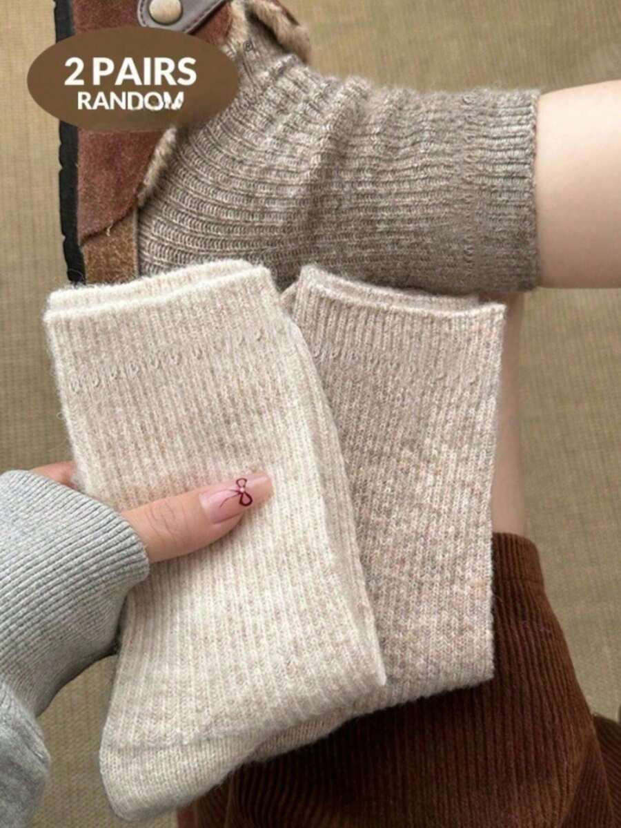 2/4双装女士复古时尚麻花针织中筒袜,柔软舒适,时尚优雅,ins风,踝袜颜色随机,圣诞礼物,适合日常穿着和外出。 - 彩色 - 查看 1