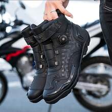 Men's Short Ankle Leather Motorcycle Boots, Motorcycle Riding Protective Shoes, Adventure Motorcycle Boots, Lightweight Ultrafine Fiber Design - Black - View 1