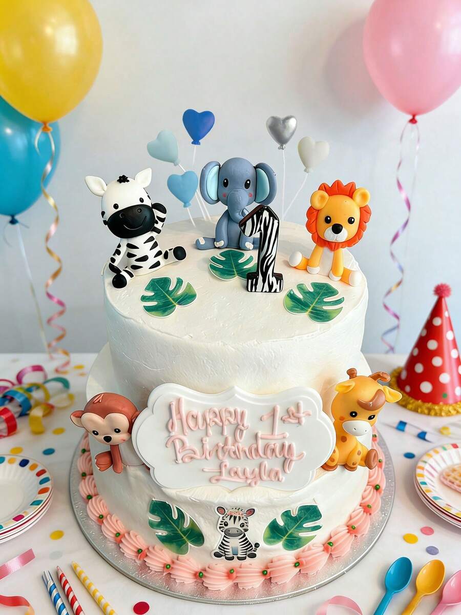 丛林动物蛋糕装饰，狮子、长颈鹿、猴子、大象、斑马，可爱动物蛋糕装饰，生日派对用品，野生动物主题，生日礼物