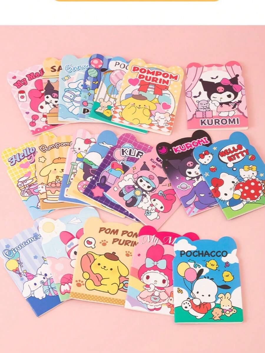 SANRIO 8本可爱卡通笔记本，便签本，作业本，小型便签本，卡通造型奖品，轻薄笔记本，适合学校和家庭奖励 - 彩色 - 查看 1