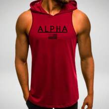 Alpha Men's Tank Top With Hood For Gym, Workout, Weightlifting - Red - View 1