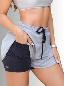 Women's Double-Layer 2-In-1 Dryfit Gym Shorts For Training, Hiking, And Other Sports - Grey - View 4