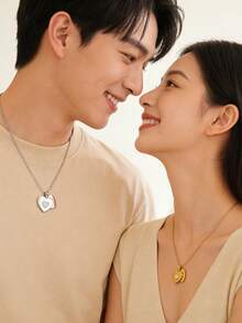 TONSI 1件时尚简约独特高端18K镀金不锈钢心形锆石吊坠项链，颈链，情侣项链，情人节礼物，情侣首饰礼盒，送给朋友、爱人的礼物，可打开的心形项链