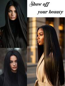 真人发蕾丝前假发 13x4 直发蕾丝前假发 高清透明 200% 密度 无胶假发 预先拔毛 带婴儿发 - Natural Black - 查看 8