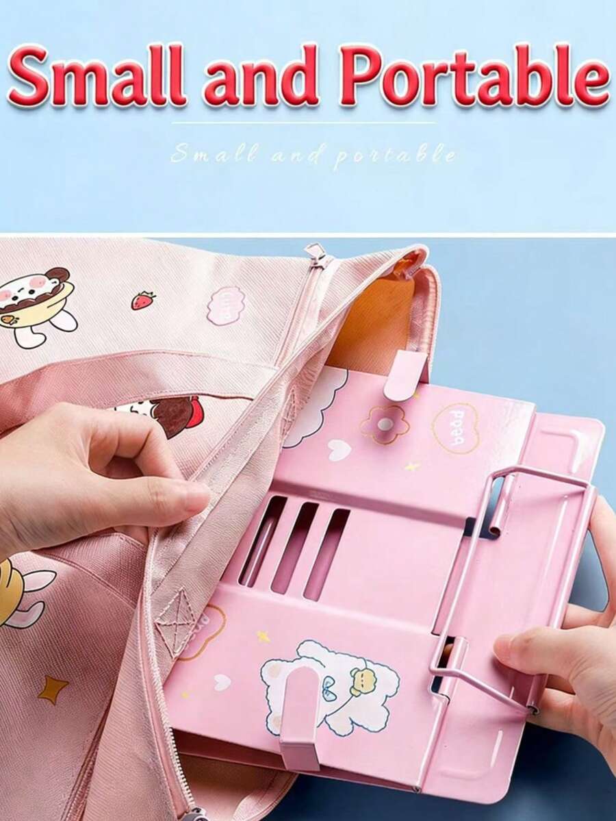 Un soporte de lectura metálico con diseños 3D de dibujos animados, de estilo múltiple para estudiantes, ajustable, que se puede extender hasta 510 mm, compacto y fácil de almacenar, puede sostener libros, partituras, teléfonos móviles, tabletas, etc. - Multicolor - Ver 1