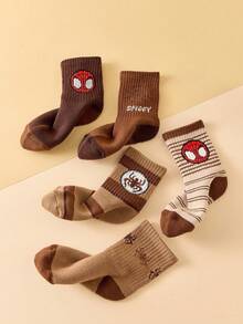 Marvel 5双装正品儿童袜子，超级英雄图案，春秋季毛巾袜，女童中筒袜，韩版卡通男童袜，透气婴儿/学生袜，地板袜，漫威袜子 - 彩色 - 查看 3