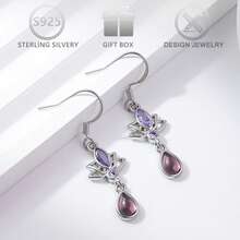 1 Pair 925 Sterling Silver Minimalist Design Cubic Zirconia Lotus Flower Drop Earrings For Women, Suitable For Casual, Holiday, Birthday, Valentine's Day Gift - Silver - View 3