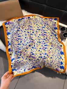 1 chiếc khăn vuông/khăn bandana họa tiết hoa nhỏ thanh lịch 70cm dành cho nữ, phù hợp với phong cách thường ngày và đường phố, có thể dùng như băng đô, khăn trùm đầu, phụ kiện chống nắng ngoài trời để tôn lên phong cách của bạn. - Màu cam tím - Xem 2