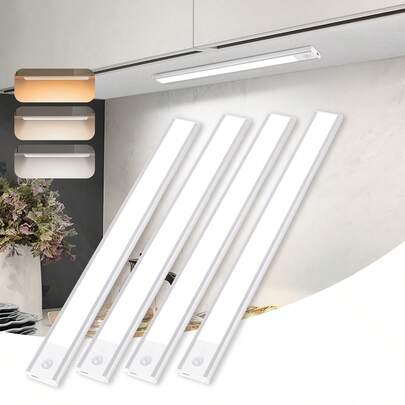 CANMEIJIA 20CM/30CM/40CM Aluminum Alloy Cabinet Light, USB Powered, Smart Sensor, Dimmable 3-Color Temperature, Battery Rechargeable, LED, Suitable For Bedroom/Wardrobe/Desk/Closet, Silver Color