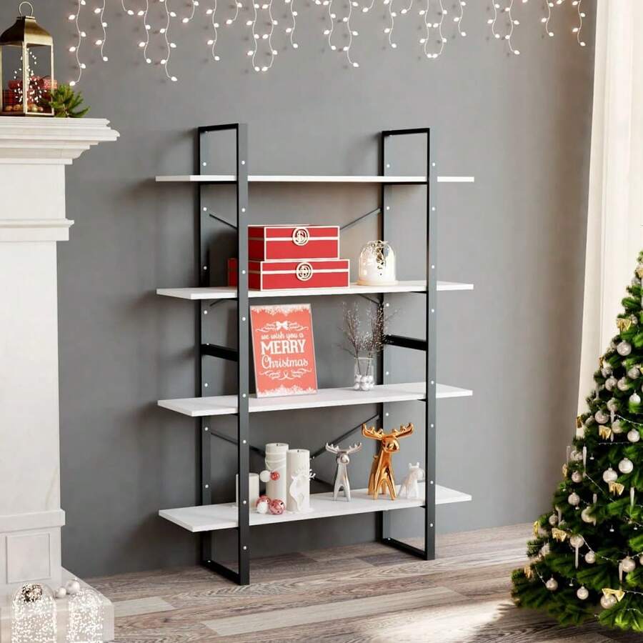 Libreria vidaXL a 4 livelli, bianca, 100x30x140 cm, in legno ingegnerizzato - Bianco - Visualizzare 1