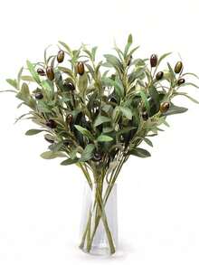 12/6/3/1 件装人造橄榄枝带果实，绿色橄榄叶植物茎蔓，仿真花瓶植物，绿色橄榄叶植物茎房间装饰，春季家居办公室室内装饰，生日派对婚礼家居节日装饰 - 綠色 - 查看 3