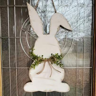 1 pieza Colgador de puerta de conejo de Pascua vintage, decoración de puerta de Pascua de madera, letrero de puerta de Pascua. Adecuado para 11 fiestas