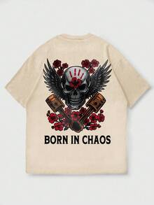 Men's Loose Skull Print Round Neck Short Sleeve T-Shirt | Exquisite Design | Summer Essential | Easy To Match - Apricot - View 5