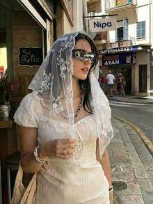 1件装女士刺绣花卉三角围巾，百搭纯色披肩，时尚轻盈祈祷头巾，适合日常佩戴 - 彩色 - 查看 12