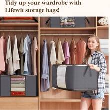 Clothes Storage Bag 4Pack 90L Large Capacity Solution Organizer For Clothes, Duvets, Comforters, Blankets, Bedding With Zip And Clear Window Reinforced Handle Thick And Breathable - Grey - View 7