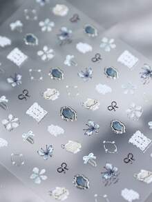 1pc Silver Foil Retro Butterfly Nail Art Stickers, Autumn & Winter Style Nail Art Accessories - Multicolor - View 6