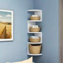 Five Layer Wall Mounted Corner Storage Rack - Space Saving Curved Bookshelf, Equipped With Five Layers Of Shelves, Made Of Thick Plastic Material, Suitable For Suspended Storage Units In Living Rooms, Bedrooms, And Bathrooms. Modern Minimalist Style, No Drilling Installation, Suspended Storage Rack - 白色 - 查看 10