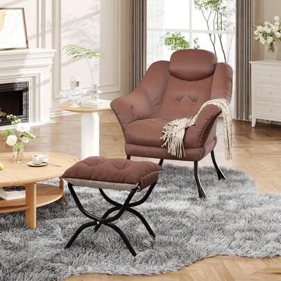 Velvet Lounge Recliner Chair: Foldable Ottoman, Side Storage Pockets - Modern Comfort For Living Room, Bedroom, And Compact Spaces