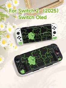 1pc Cartoon Frog Pattern Transparent Glitter Protective Case, Compatible With Nintendo Switch 2 (2025) / Switch OLED Console And Joy-Con Controllers, Best Gift For Switch Players