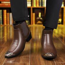 Men's Western Cowboy Boots, Steel Toed Chelsea Ankle Boots, Casual Retro Style, Classic And Comfortable Outdoor Casual Shoes - màu nâu - Xem 5