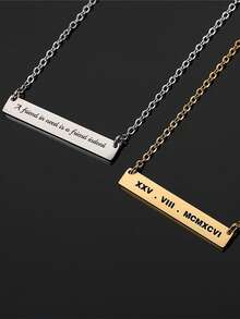 Customized Fashionable 18K Gold Plated Stainless Steel Rectangular Necklace, Laser Engraved Pendant & Chain, Unisex Unique Ideal Gift For Anniversary, Valentine's Day, Mother's Day, Birthday, Graduation, Father's Day, Wedding, Daily Wear, Party - Multicolor - View 2