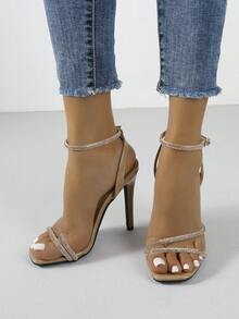 Timesize 女士水钻凉鞋，杏色凉鞋，女士尖头高跟凉鞋，工作鞋，正装鞋，婚鞋，女士正式礼服鞋，办公鞋，夏季鞋，超高跟凉鞋，新品上市 - 杏色 - 查看 3