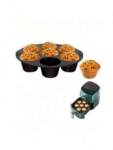 多功能硅胶空气炸锅烘焙模具 - 可折叠，不粘，适用于蛋糕、纸杯蛋糕、松饼和鸡蛋饼 - 必备厨房配件