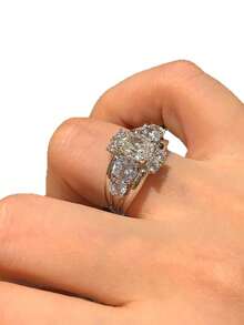 rundraw 1枚斋月必备新款几何立方氧化锆多层奢华铜金/银色可调节戒指，适合女性佩戴，适合派对、日常装扮，是节日和周年纪念日送给朋友和爱人的最佳礼物。 - 鋯石戒指 - 查看 3