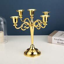 Five-Branched Candlestick, Sturdy Cast Iron Candlestick, Handcrafted Vintage Candlestick, Gothic Candlestick, Column Candlestick For Christmas, Birthday, Wedding And Home Decoration (Silver). - Vàng - Xem 5