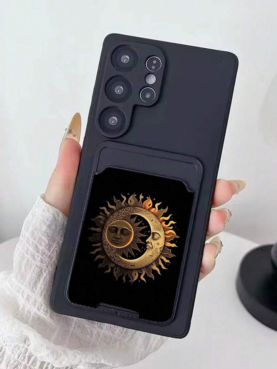 1pc Black TPU Solid Color Full Body Shockproof Phone Case And 1pc Black Starry Moon Pattern Adhesive Card Holder 2-In-1 Phone Case, Compatible With IPhone 6s 7 8 Plus X XR XS 11 12 13 14 15 16 17 Pro Max Mini Plus Air, A14, A54, A56, A31 4G, A23, OPPO A98, S24 S25 Ultra, Redmi A5 13C 14C, Redmi Note 14 Pro 4G, Redmi Note 15 Pro, Redmi K60 Ultra - Multicolor - View 1