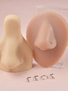 4pcs Round Heart, Pentagram, Cube Zirconia Decorated I L-Type Nose Studs, Gold & Silver Color