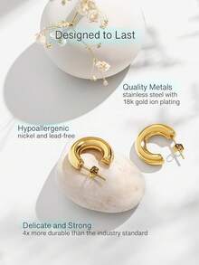 3对14K镀金女士耳环套装（15毫米/18毫米/20毫米），精致C形环耳环/时尚简约女士耳环套装，情人节女士礼物，防过敏首饰，优雅高贵 - 彩色 - 查看 8