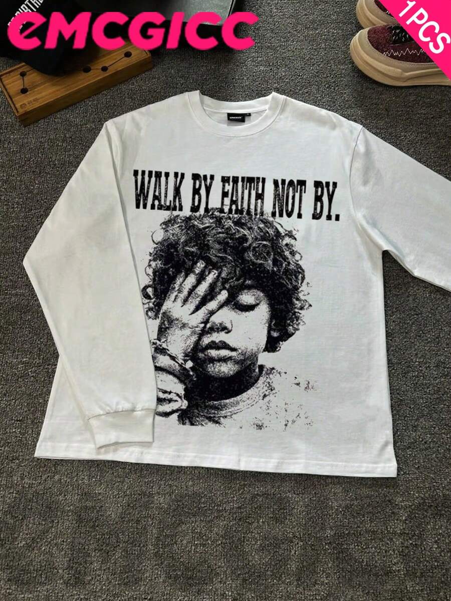 EMCGICC Manfinity Y2k Thin Long Sleeved T-Shirt For Men,Graphic T Shirt Cotton 220g,Fashionable Hip-Hop For Men -  Long Sleeve T-Shirts, Funny Vintage Shirts,Regular Fit, Street Style, Digital Print,  Ideal Gift - 白色3 - 查看 1