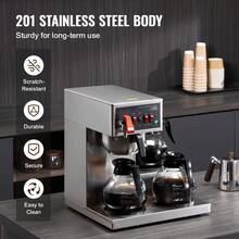 12 tazas cafetera de goteo comercial, cafetera con 3 carafas de vidrio y 3 placas más calientes, acero inoxidable para verter sobre la cervecera de café para restaurante, oficina, café - no hay agua caliente - Ver 5