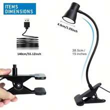 1 Piece LED Clip-On Table Lamp With Horn-Type Neck, Adjustable Neck, USB, Clip-On Lamp For Cabinet, Desk, Bedside Or Book, For Work, Reading, Crafts, Computer, Video Conferencing, Black - A - 查看 9