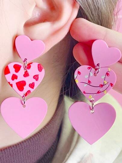 A Pair Of Valentine's Day Earrings With Three Sets Of Acrylic Earrings, Designed With A Transparent And Fashionable Feel, Suitable For Daily Work And Life Matching. Made Of Copper Material With Low Allergies And Anti Fading Properties, It Is A Valentine's Day, Birthday, And Anniversary Gift For Girlfriends, Girlfriends, Mothers, And Wives